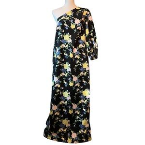 Pearl One-Shoulder Floral Maxi Dress - Gorgeous Black and Yellow Size 4
